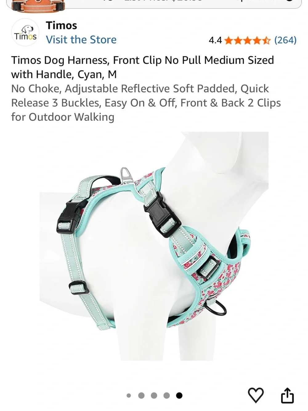 No-Pull Dog Harness with Handle - Cyan Floral